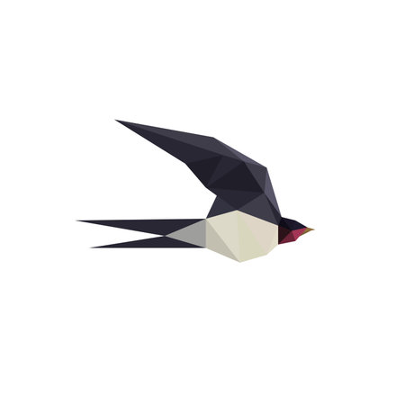 Illustration with beautiful origami swallow bird isolated on white backgroundのイラスト素材