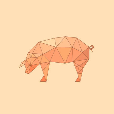 Illustration of flat origami pig isolated on polychrome backgroundのイラスト素材