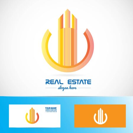 Vector company logo element template real estate abstract buildings symbol orangeのイラスト素材