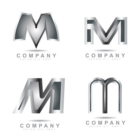 Set of alphabet logo silver vector template of icon lettersのイラスト素材
