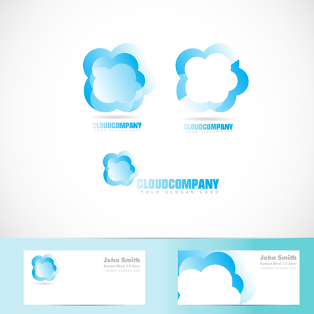 Vector logo template of blue cloud set for computing, networking, it, hosting, storageのイラスト素材