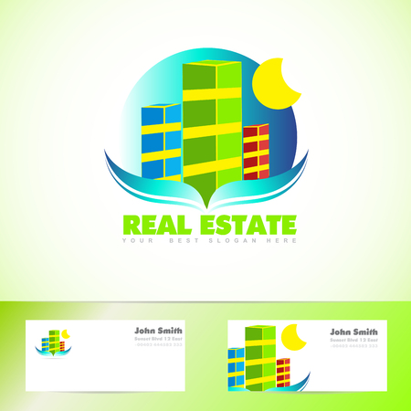Vector logo template of real estate icon with colored buildingsのイラスト素材