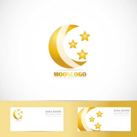 Vector logo template of moon stars 3d design with business cardのイラスト素材