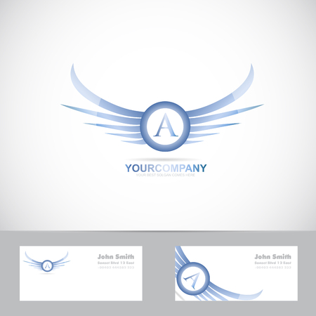 Vector logo template of alphabet letter A with blue wingsのイラスト素材