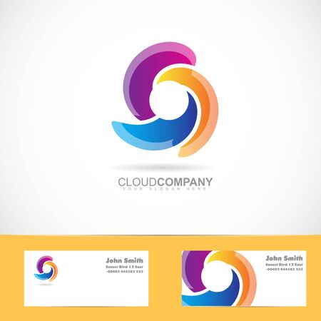Vector logo template of a spiral swirl rotation logo with business cardのイラスト素材