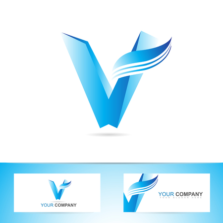 Vector logo template of blue 3d alphabet letter Vのイラスト素材