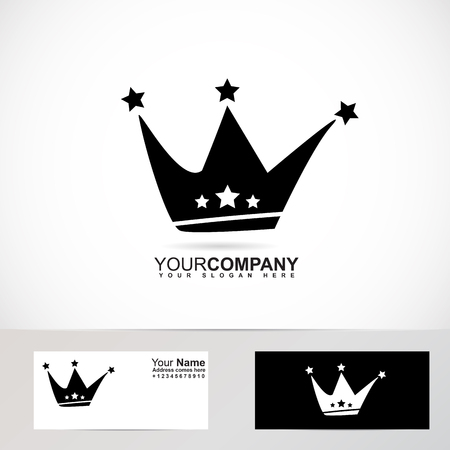 Vector company logo element template of a king crown with stars black and whiteのイラスト素材