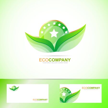 Vector logo template of eco badge with leafs for ecological natural productsのイラスト素材