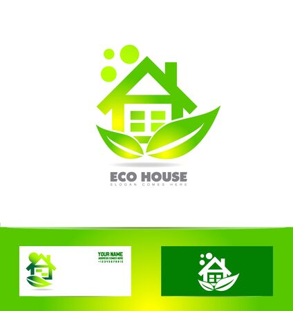icon element template eco home house real estate green leafのイラスト素材