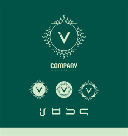 company logo icon element template floral elegant lineart monogram greenのイラスト素材