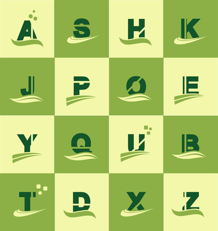 Vetor company icon element template alphabet letter set green yellow swoosh flat a s h k j p o e y q u b t d x zのイラスト素材