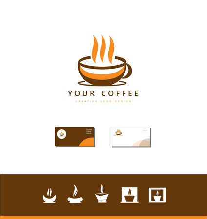 Vector company logo icon element template hot brown coffee cup shop setのイラスト素材