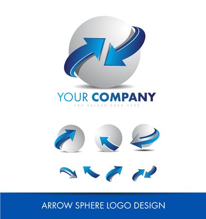 Blue grey arrrow sphere 3d  icon company element template business corporateのイラスト素材