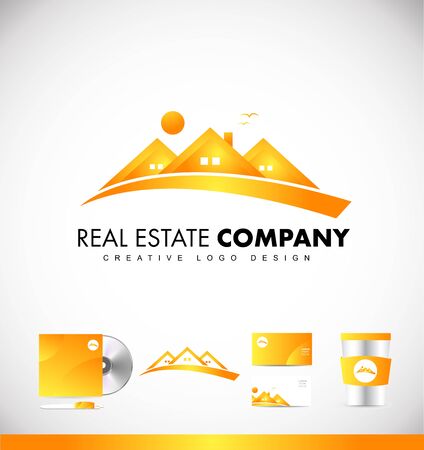 Real estate orange house vector logo icon sign design template corporate identityのイラスト素材