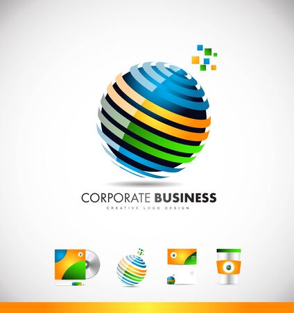 Business sphere 3d orange blue green icon sign design template creative corporate identityのイラスト素材
