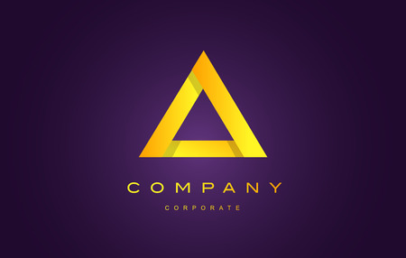 Alphabet letter A triangle gold yellow golden luxury product vector logo icon sign design templateのイラスト素材