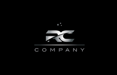 rc silver grey metal metallic alphabet technology company letter design icon template black backgroundのイラスト素材