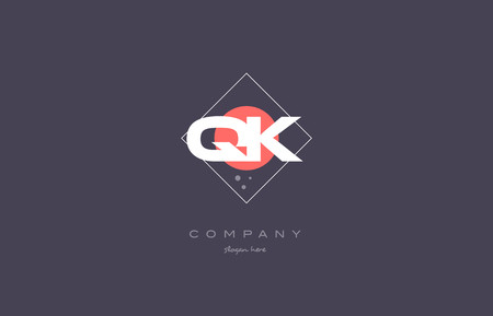 qk q k  vintage retro pink purple rhombus alphabet company letter logo design vector icon creative template backgroundのイラスト素材