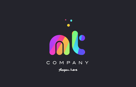 mt m t  creative rainbow green orange blue purple magenta pink artistic alphabet company letter logo design vector icon templateのイラスト素材