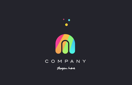 m creative rainbow green orange blue purple magenta pink artistic alphabet company letter logo design vector icon templateのイラスト素材