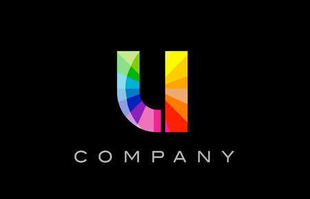 U alphabet letter mosaic rainbow logo vector creative company icon design template color colorful black backgroundのイラスト素材