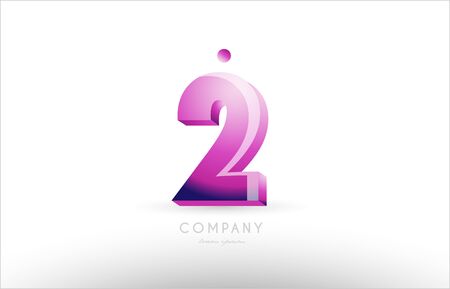 Number 2 two white pink bold logo creative icon design template 3dのイラスト素材