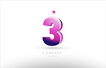Number 3 three black white pink bold logo creative company icon design template 3dのイラスト素材