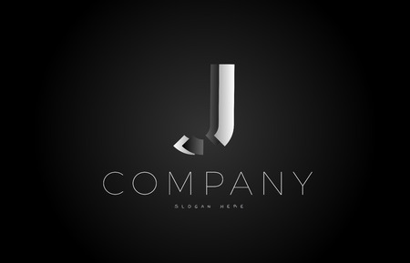 J letter alphabet black white grey silver logo vector creative company icon design 3d template modern backgroundのイラスト素材