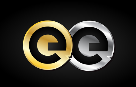 EE E E gold golden silver alphabet letter metal metallic grey black white background combination join joined together logo vector creative company identity icon design template modernのイラスト素材