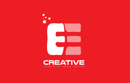 Letter E alphabet logo icon design in white color over a red background with square dots suitable for a technology or technological companyのイラスト素材