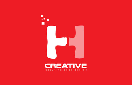 Letter H alphabet logo icon design in white color over a red background with square dots suitable for a technology or technological companyのイラスト素材