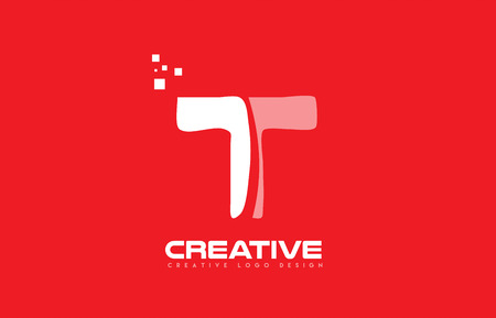 Letter T alphabet logo icon design in white color over a red background with square dots suitable for a technology or technological companyのイラスト素材