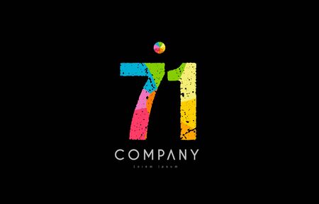 Number 71 logo icon design with grunge texture and rainbow colored patternのイラスト素材