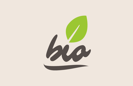 Bio word or text with green leaf. Handwritten lettering suitable for label, badge, sticker or icon.のイラスト素材