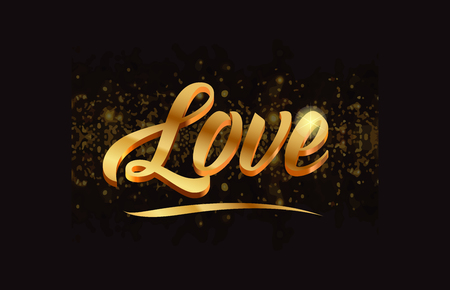 love gold word text with sparkle and glitter background suitable for card, brochure or typography logo designのイラスト素材