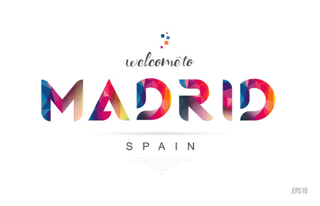 Welcome to madrid spain card and letter design in colorful rainbow color and typographic icon designのイラスト素材