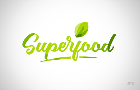 superfood green leaf word on white background suitable for card icon or typography logo designのイラスト素材