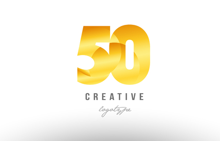 Design of number 50 with gold golden metal gradient color suitable as a logo for a company or businessのイラスト素材