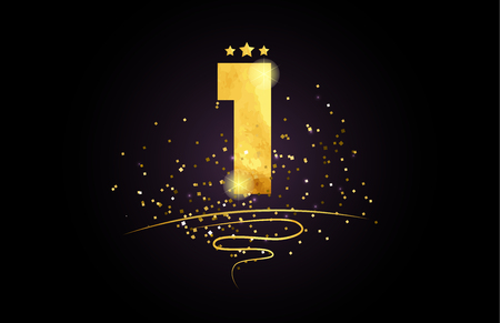 1 number with star and golden glitter on black background suitable for icon or typography logo designのイラスト素材