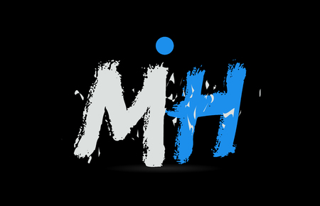 Grunge blue white alphabet letter combination MH M H on black background suitable as a logo for a company or businessのイラスト素材