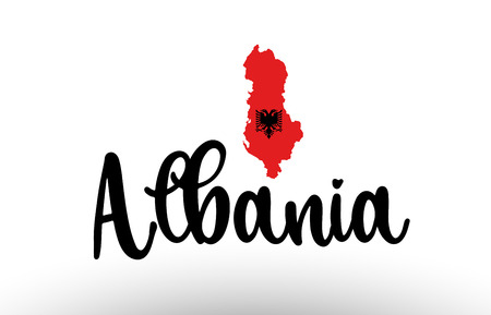 Albania country big text with flag inside map suitable for a logo icon designのイラスト素材