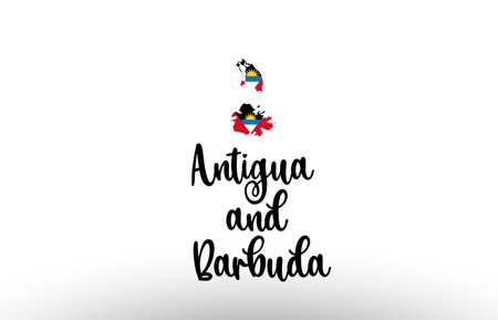 Antigua and Barbuda country big text with flag inside map suitable for a logo icon designのイラスト素材