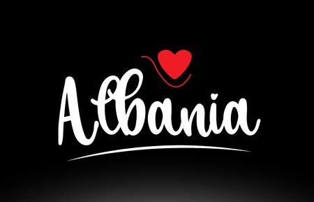 Albania country text with red love heart on black background suitable for a logo icon or typography designのイラスト素材