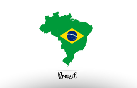 Brazil country flag inside country border map design suitable for a logo icon designのイラスト素材