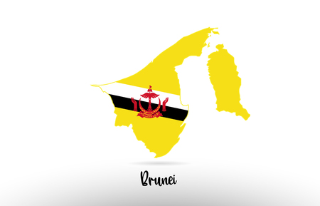 Brunei country flag inside country border map design suitable for a logo icon designのイラスト素材
