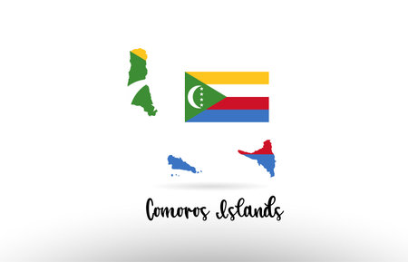 Comoros Islands country flag inside country border map design suitable for a logo icon designのイラスト素材