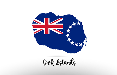 Cook Islands country flag inside country border map design suitable for a logo icon designのイラスト素材