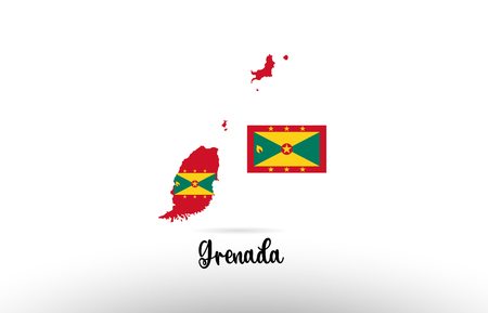 Grenada country flag inside country border map design suitable for a logo icon designのイラスト素材