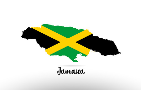Jamaica country flag inside country border map design suitable for a logo icon designのイラスト素材