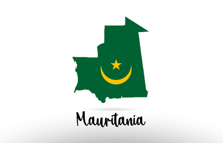 Mauritania country flag inside country border map design suitable for a logo icon designのイラスト素材